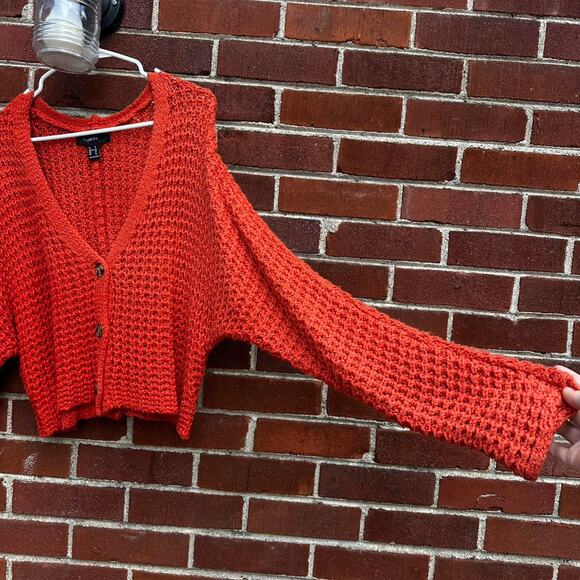Orange Cropped Knit Cardigan Sweater - Picture 2 of 5